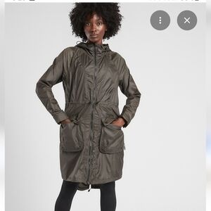 Athleta Womens City Slicker Black Long Rain Coat Size XS